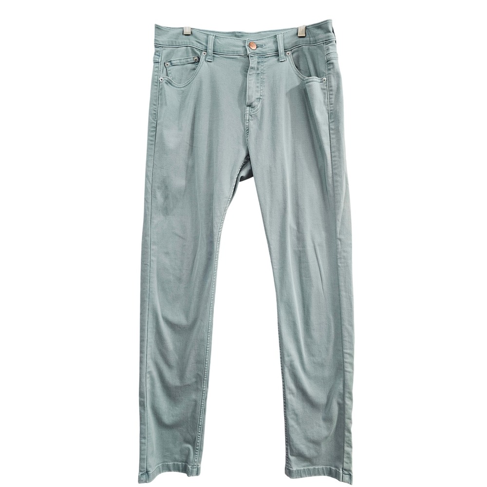 Mugsy Mints Jeans Mens 35x32 Light Green Solid FLX Knit Stretch Denim Pants New